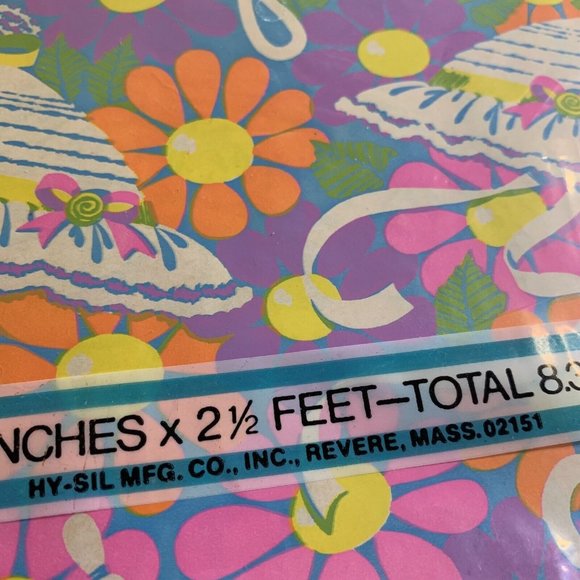 VTG Gift Wrap Wrapping Paper New Hy-Sil Flower Umbrella Parsol Purple Pink Orang - Picture 6 of 7